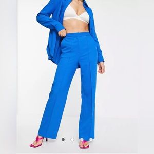 Topshop pinseam straight tailored pants in cobalt